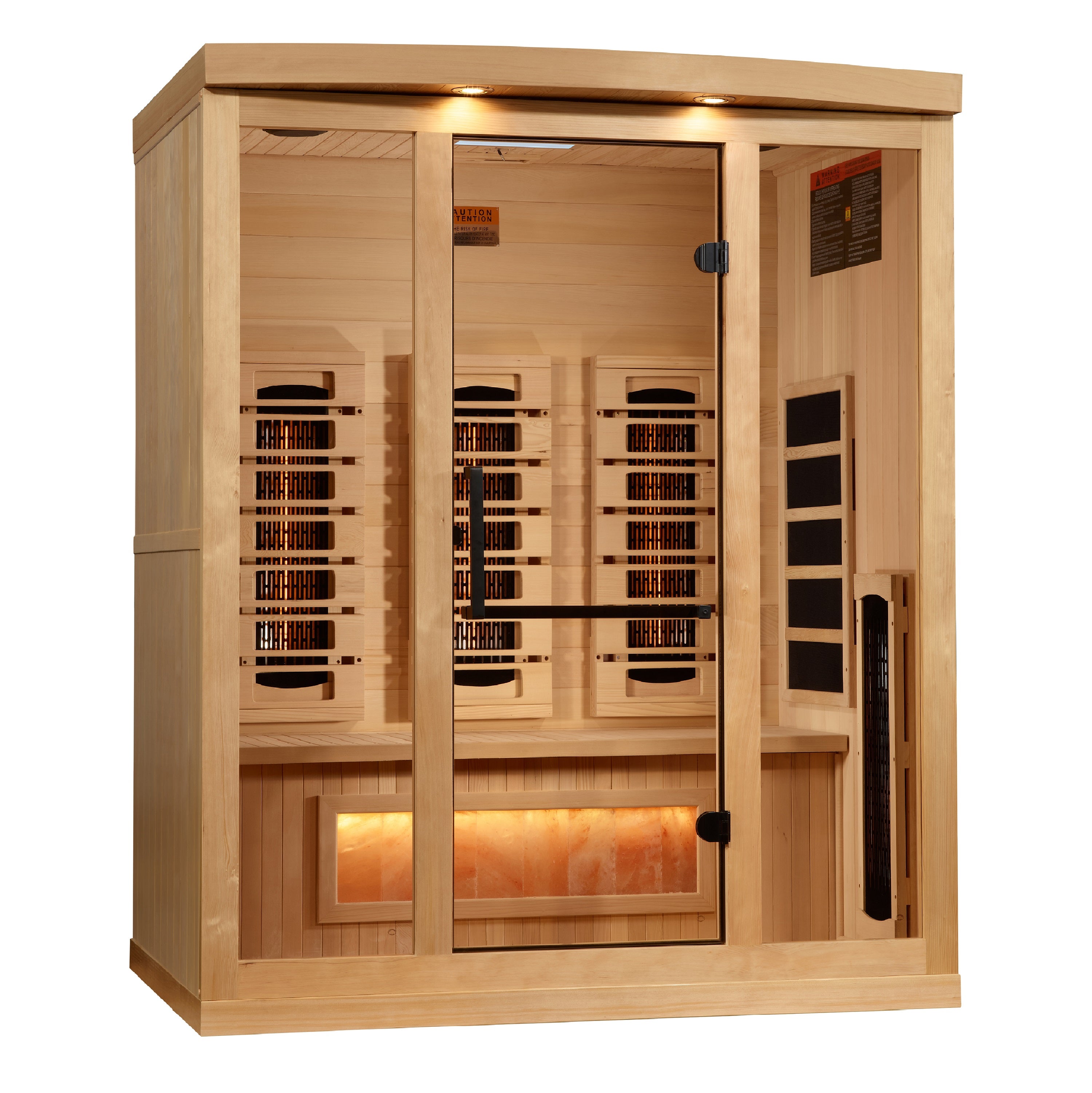 Golden Designs 3-Person Full Spectrum PureTech™ Near Zero EMF FAR Infrared Sauna with Himalayan Salt Bar (Canadian Hemlock)