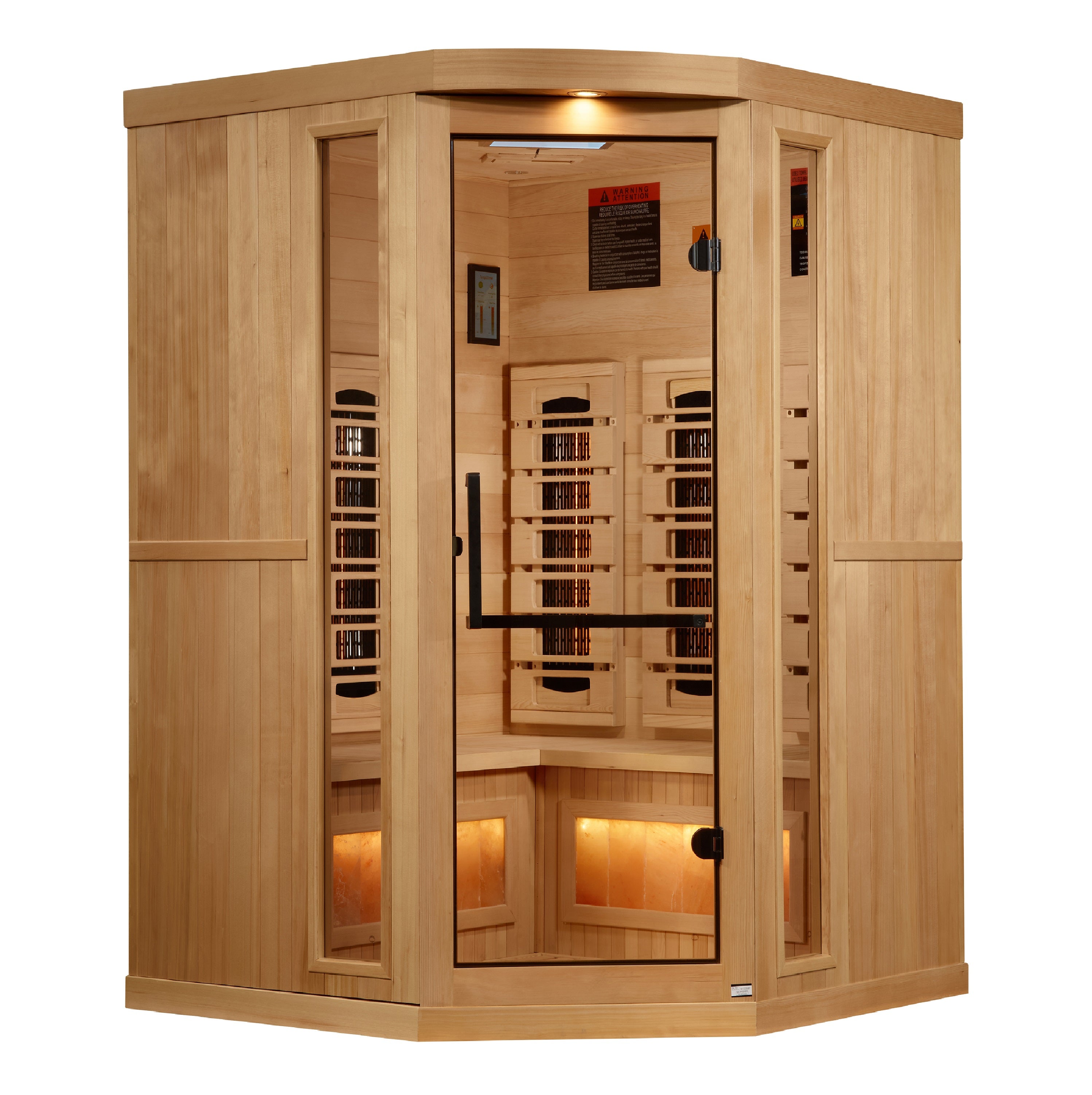 Golden Designs 3-Person Corner Full Spectrum PureTech™ Near Zero EMF FAR Infrared Sauna with Himalayan Salt Bar (Canadian Hemlock)