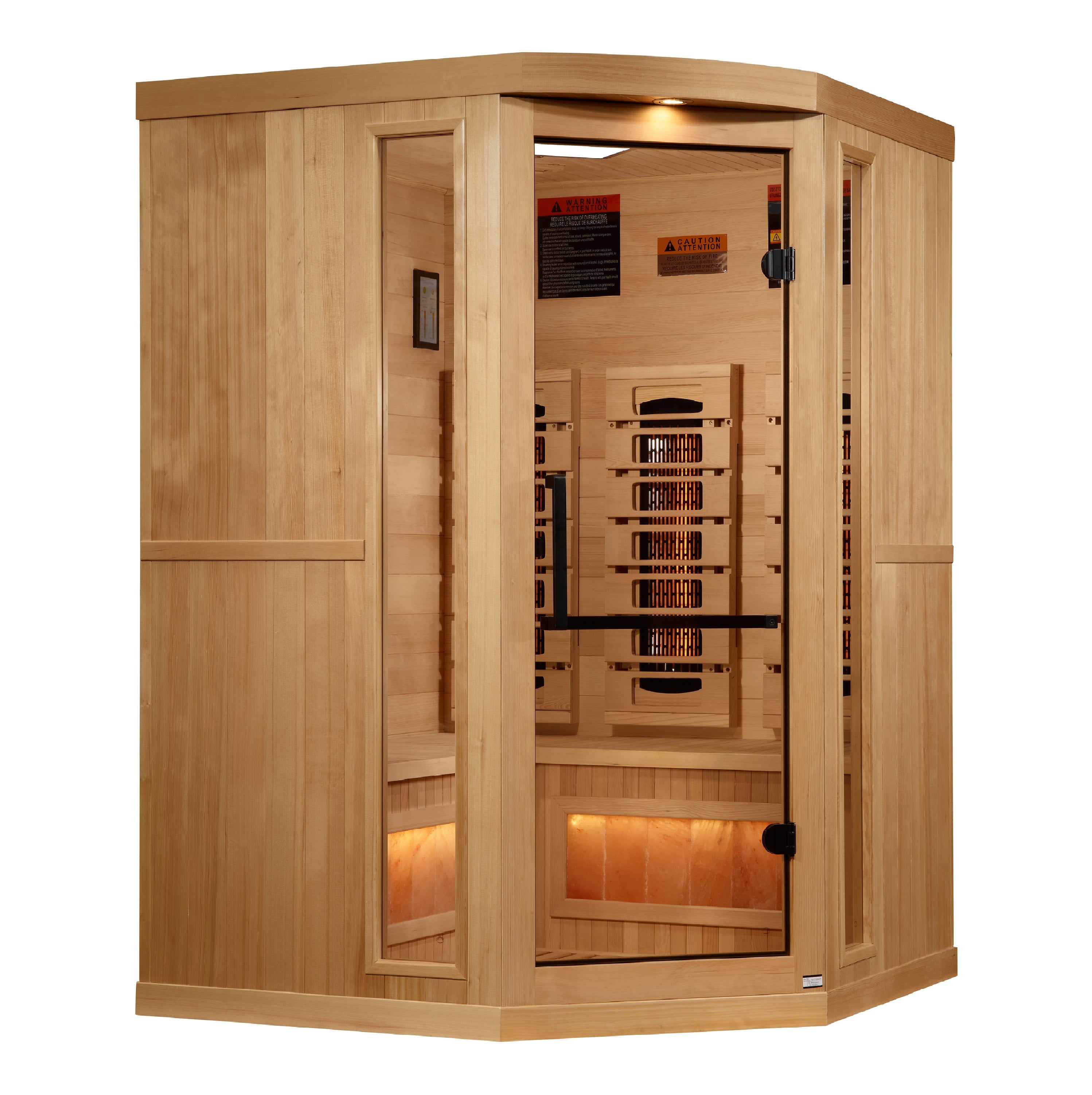 Golden Designs 3-Person Corner Full Spectrum PureTech™ Near Zero EMF FAR Infrared Sauna with Himalayan Salt Bar (Canadian Hemlock)