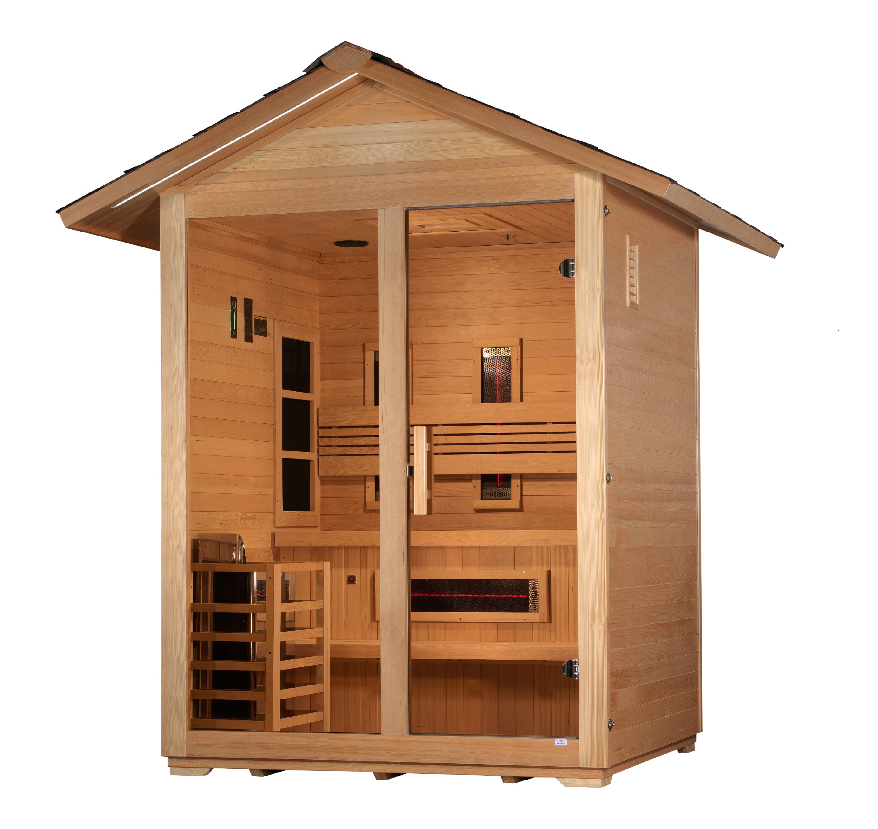 Golden Designs "Carinthia" 3 Person Hybrid (PureTech™ Full Spectrum IR or Traditional Stove) Outdoor Sauna -  Canadian Hemlock