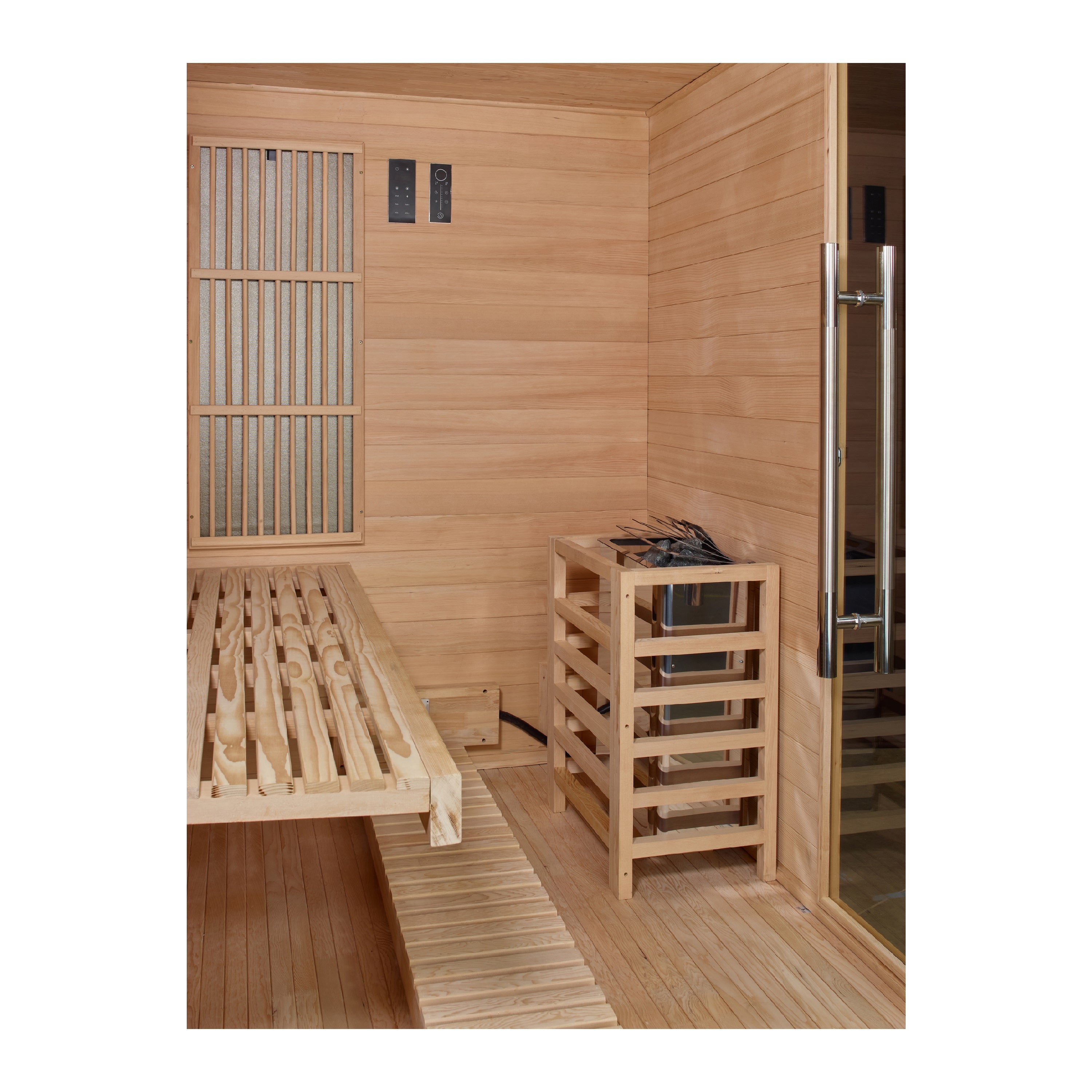 Golden Designs 2025 Soria 3 Per Hybrid Sauna (Indoor). Full Spectrum and Harvia Traditional Stove