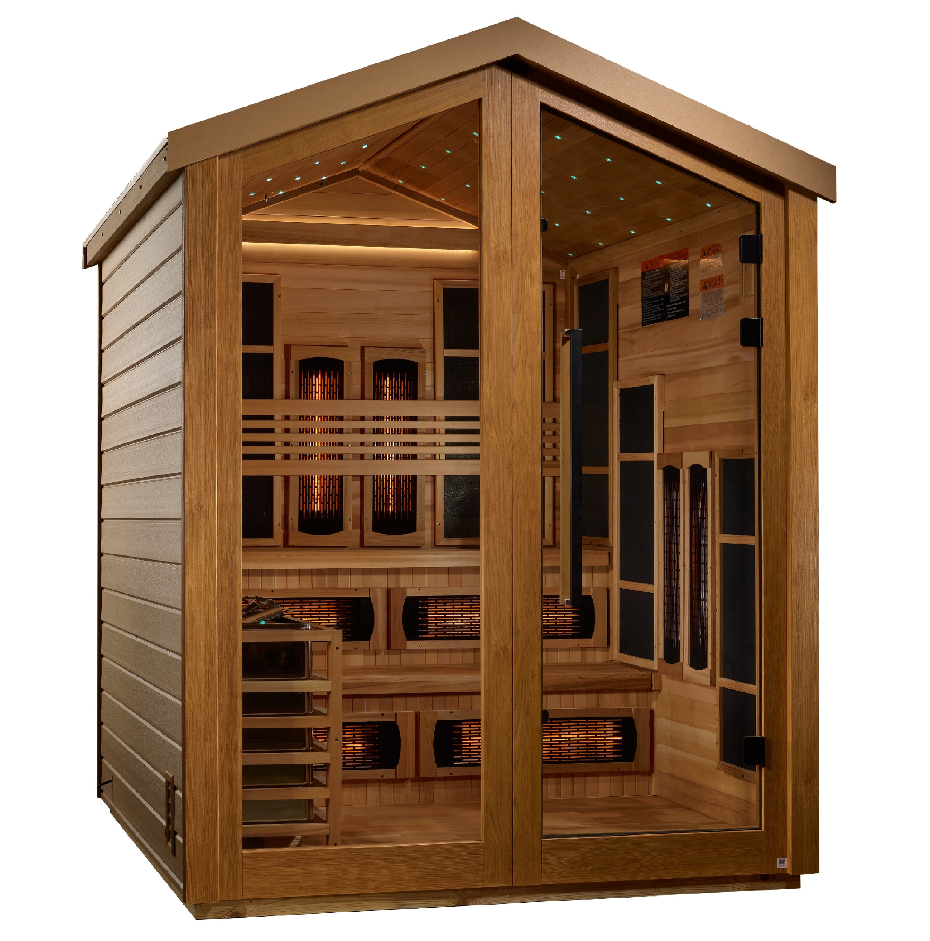 Golden Designs Kaskinen 6 Person Hybrid (PureTech™ Full Spectrum IR or Traditional Stove) Outdoor Sauna - Canadian Red Cedar Interior