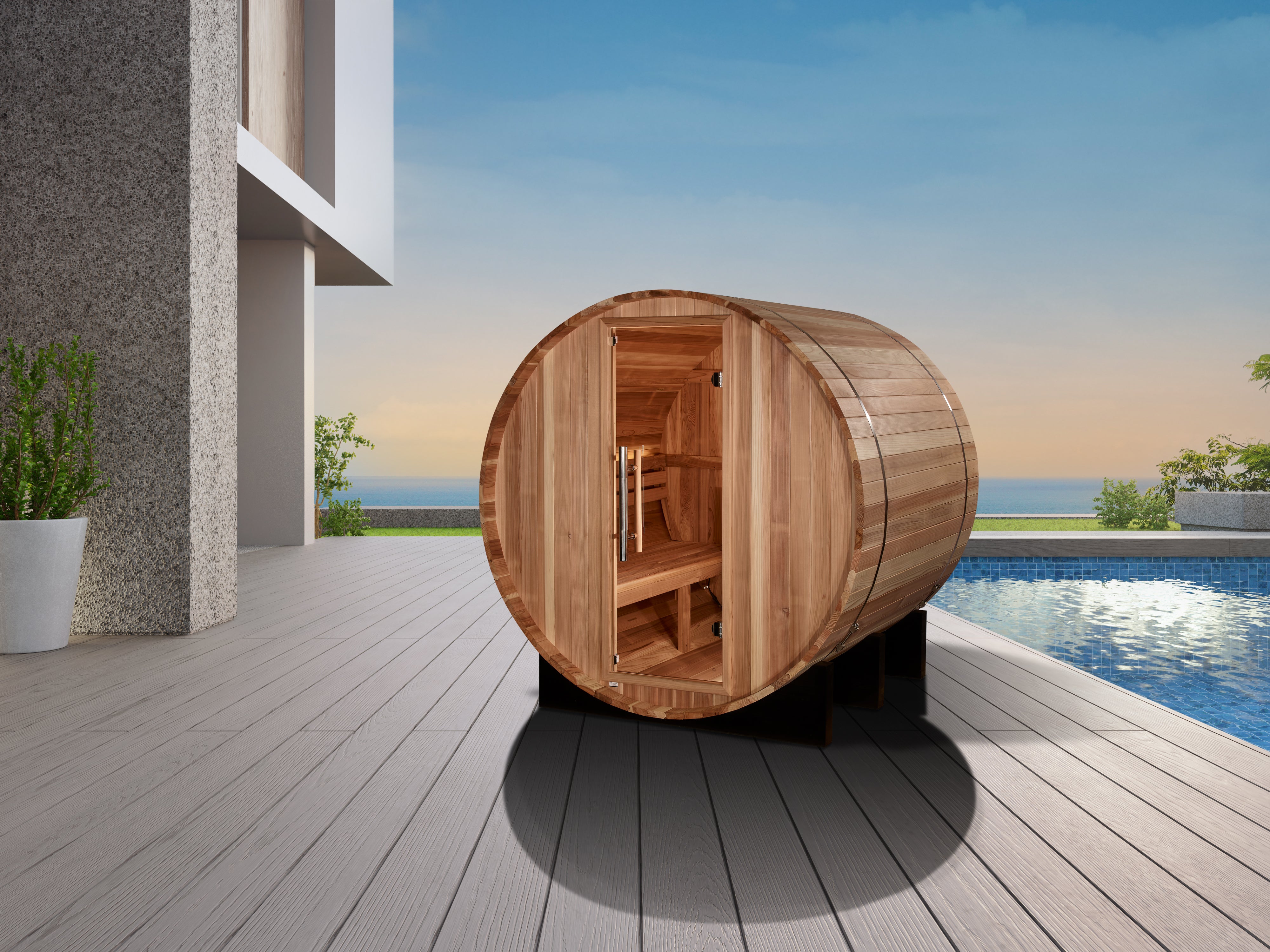 Golden Designs "St. Moritz" 2 Person Barrel Traditional Sauna -  Pacific Cedar