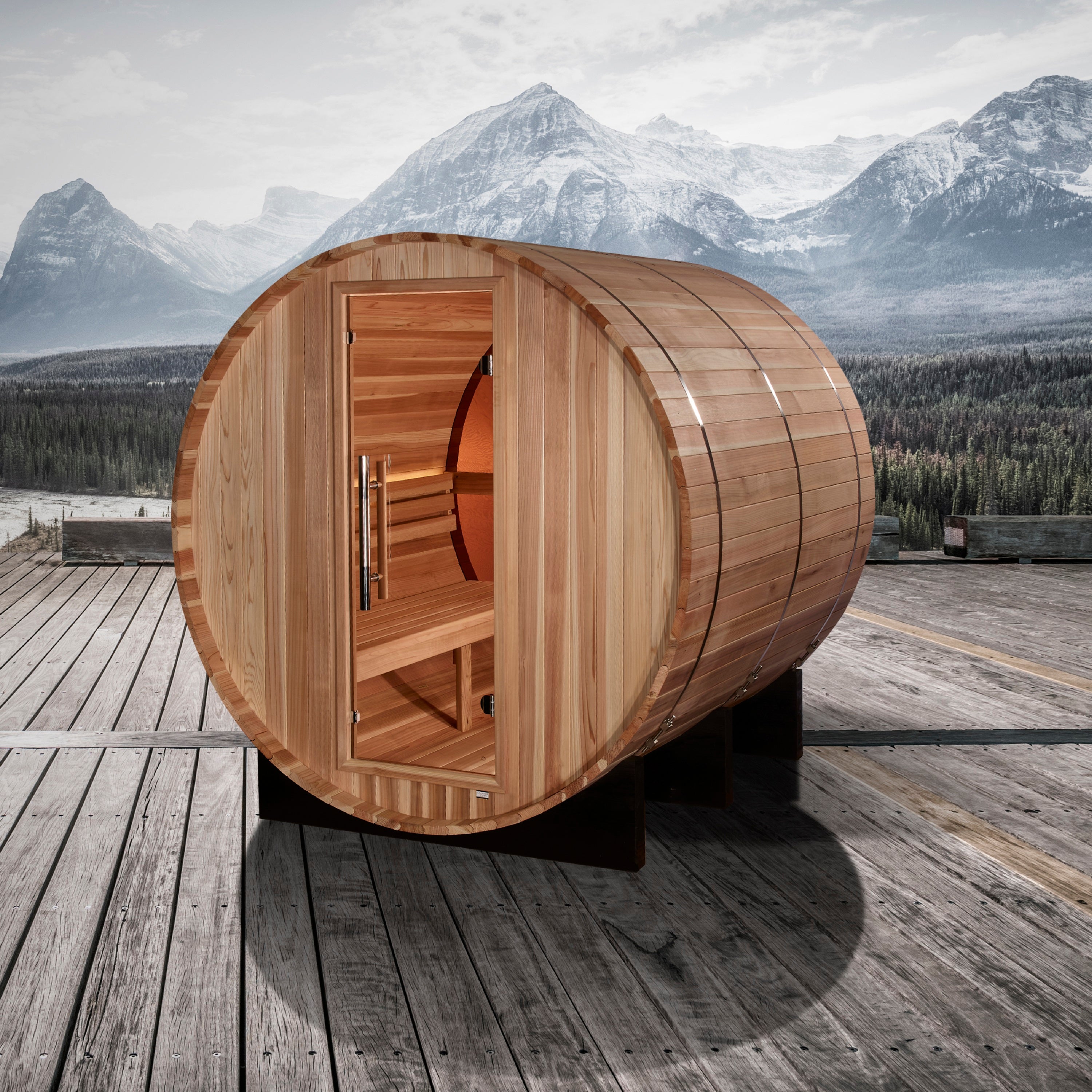 Golden Designs "Zurich" 4 Person Barrel with Bronze Privacy View - Traditional Sauna -  Pacific Cedar