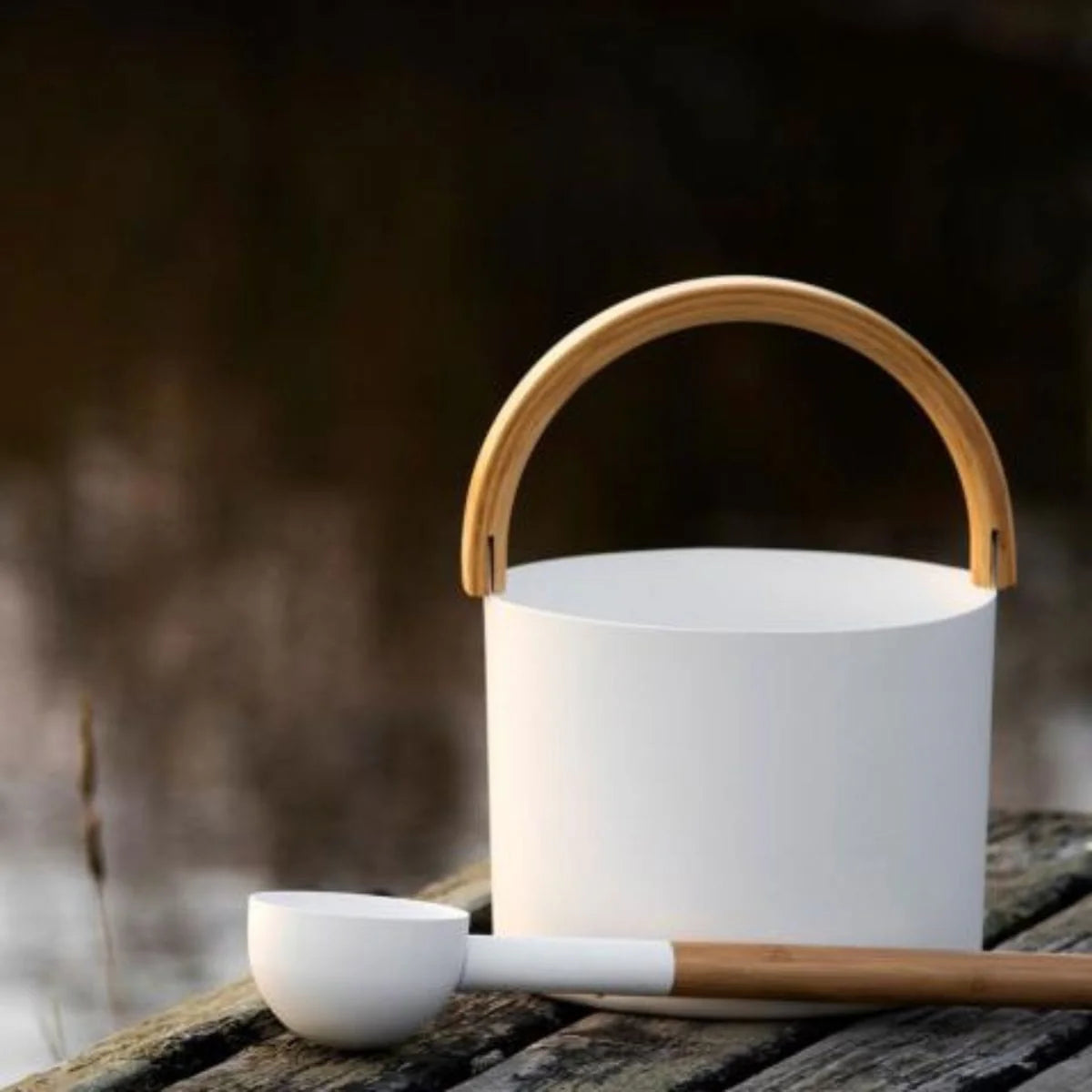 White Kolo Bucket with Wooden Handle & Ladle