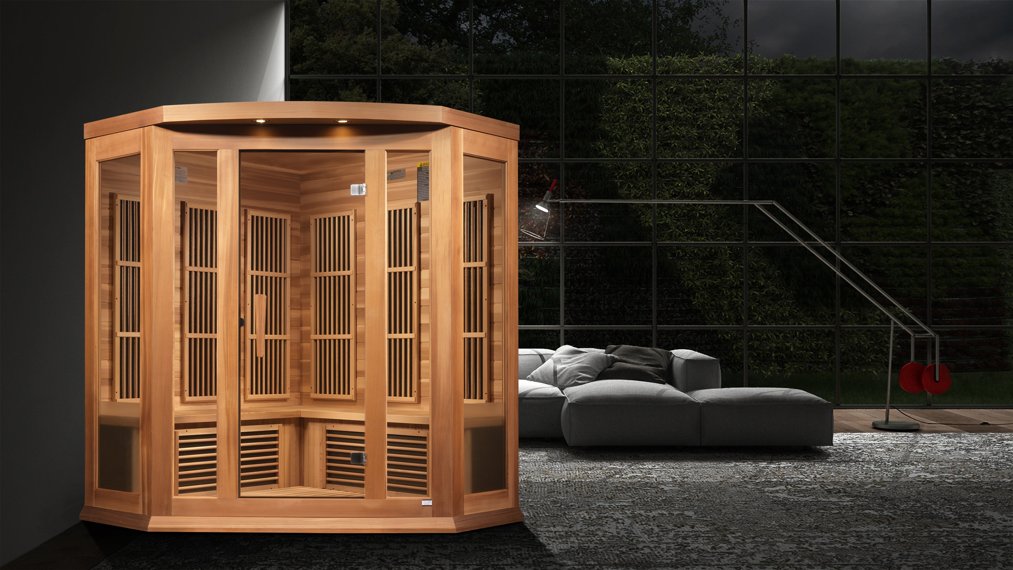 Maxxus 3-Person Corner Near Zero EMF (Under 2MG) FAR Infrared Sauna (Canadian Red Cedar)