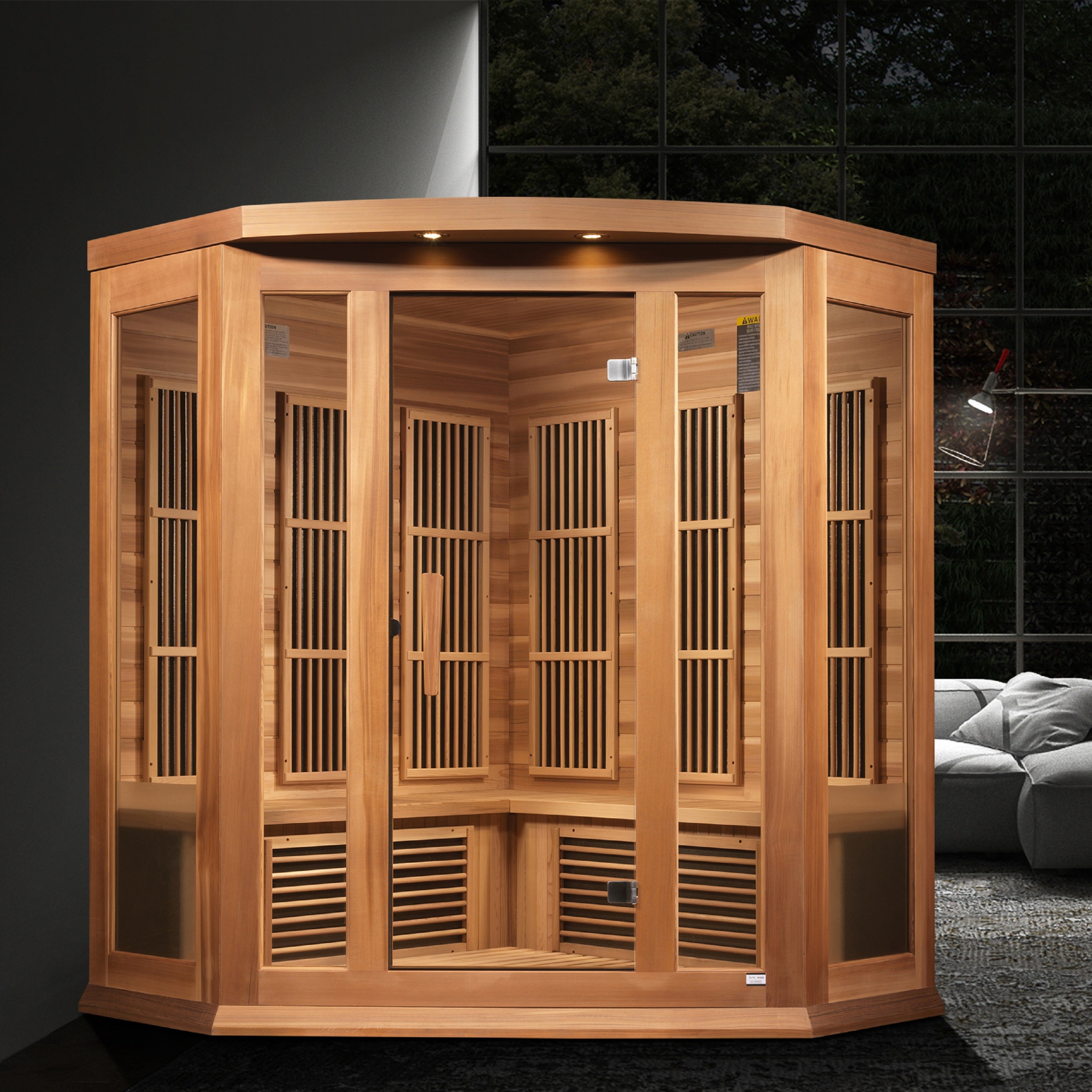 Maxxus 3-Person Corner Near Zero EMF (Under 2MG) FAR Infrared Sauna (Canadian Red Cedar)